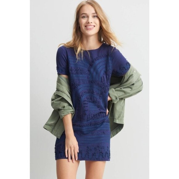 Navy Blue Anthropologie Embroidered Short Sleeve Shift Dress (NWT) - Picture 1 of 7